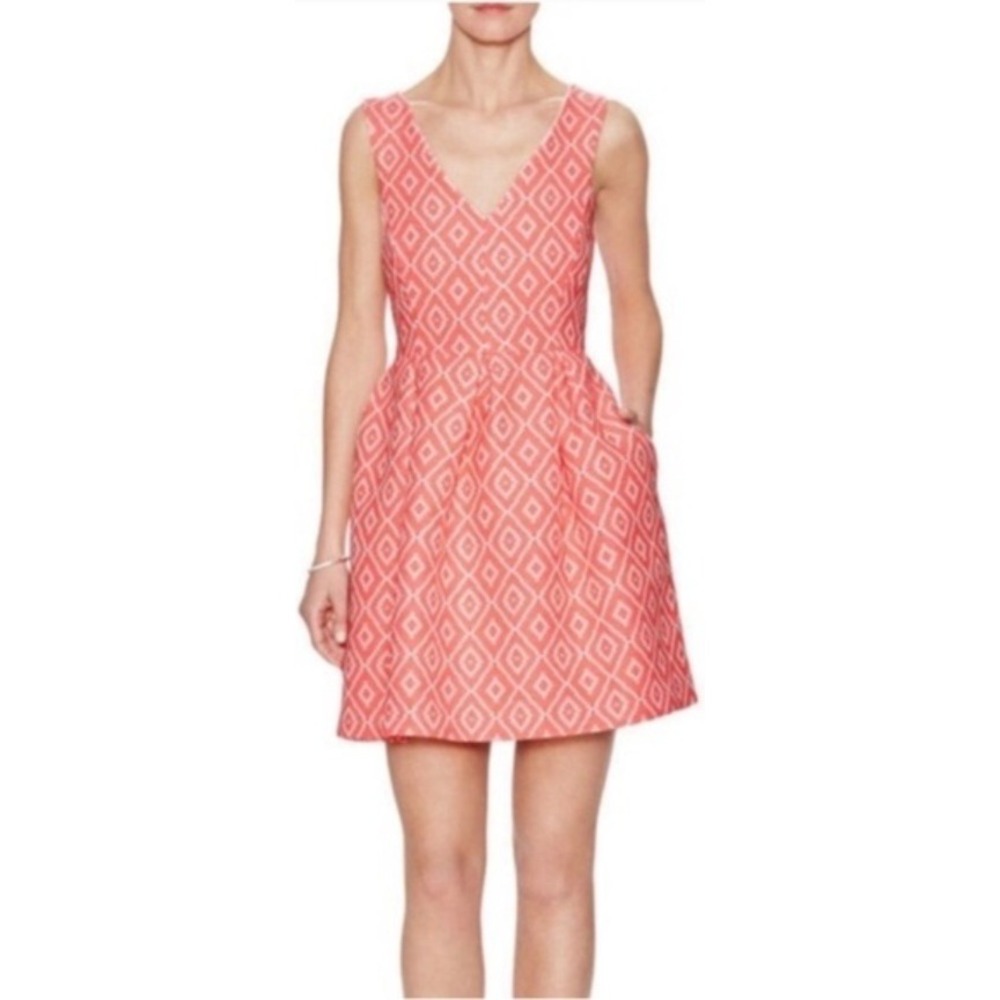 Hutch Anthropologie Pink White‎ GeometricJacquard  Fit Flare Mini Dress Size 8